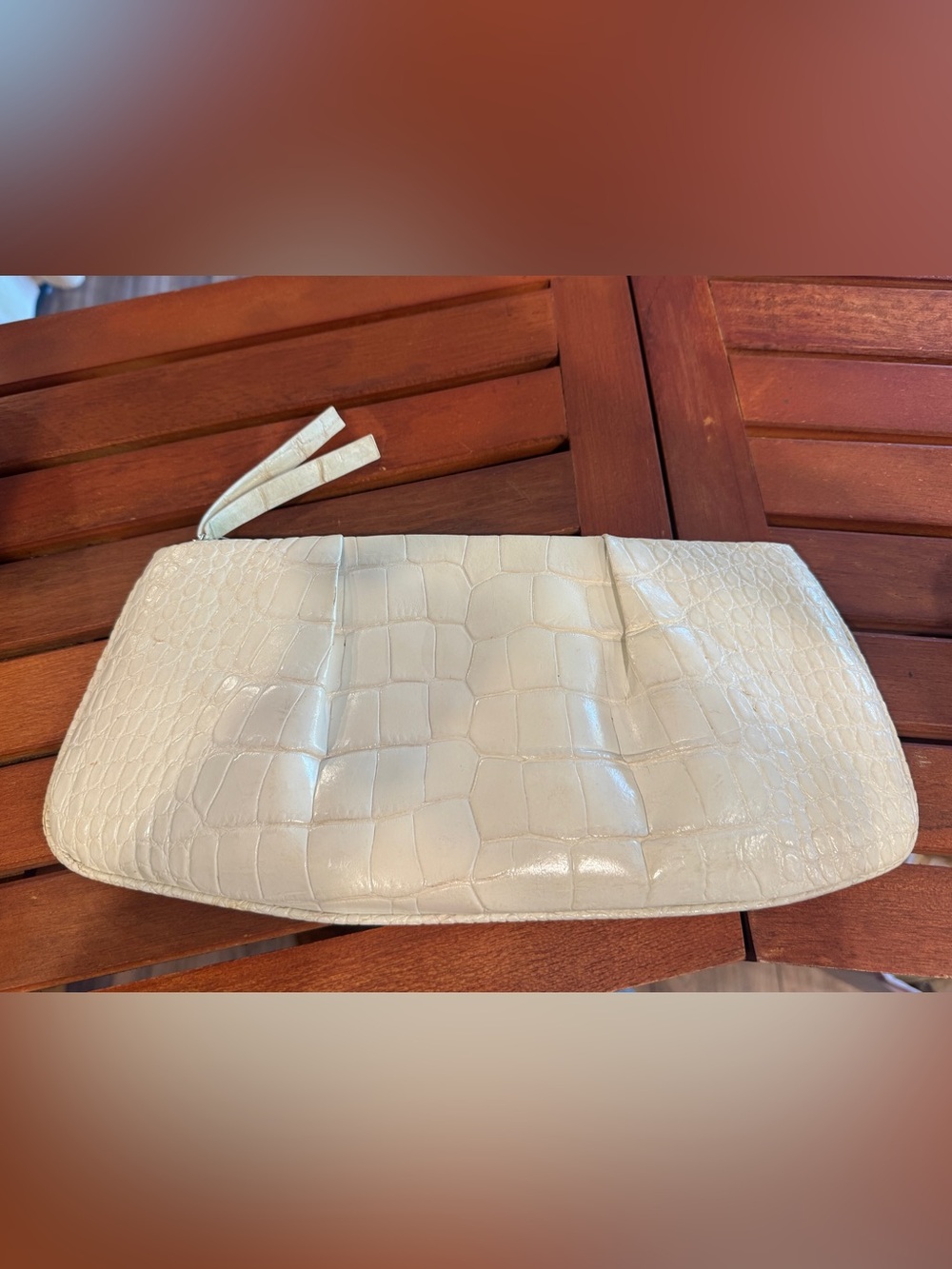 Lambertson Truex Y2K Ivory White Alligator Leather Clutch Zip Top